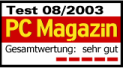 PC Magazin 08/2003 Testurteil: sehr gut!